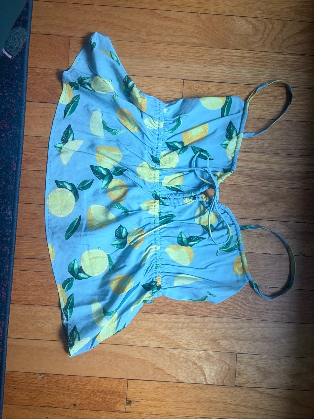 Juicy Couture Light Blue Lemon Print Spaghetti Strap Crop Camisole